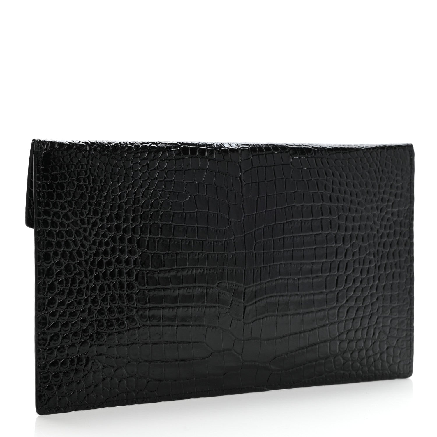 Saint Laurent Calfskin Crocodile Embossed Uptown Monogram Clutch Black 3 of 7