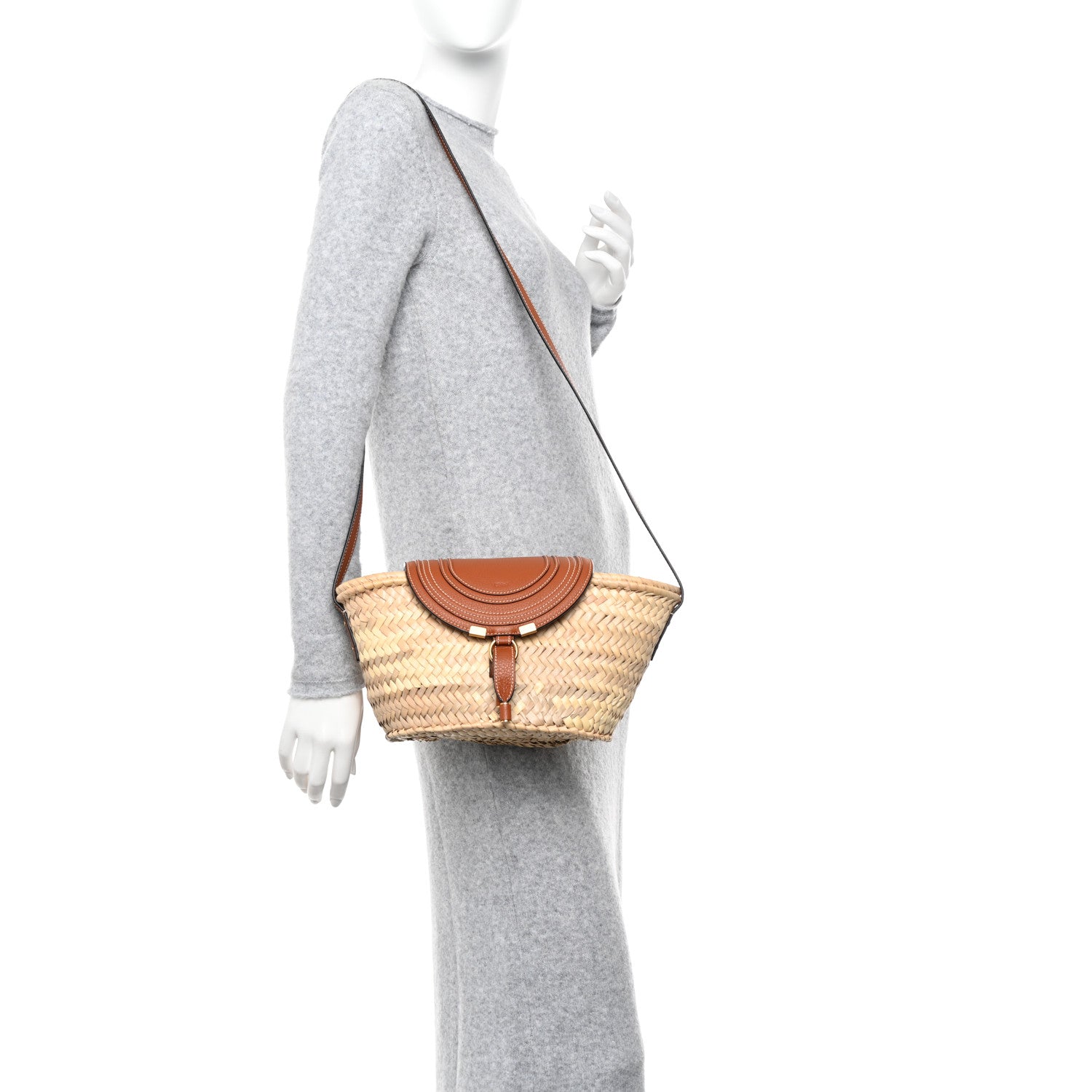 Chloe Raffia Calfskin Marcie Basket Tan 2 of 12