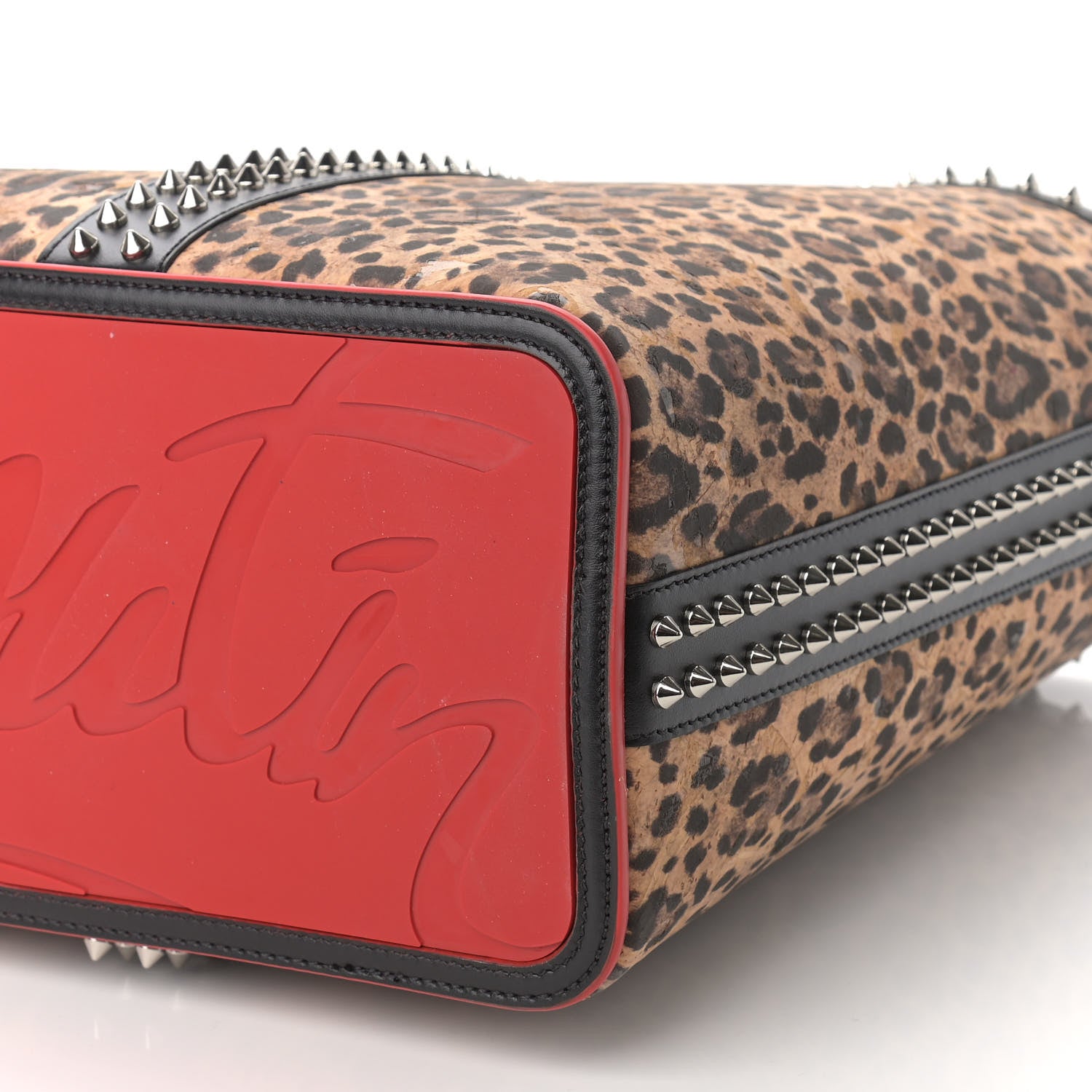 Christian Louboutin Calfskin Leopard Print Spikes East West Cabata Tote Black 10 of 10