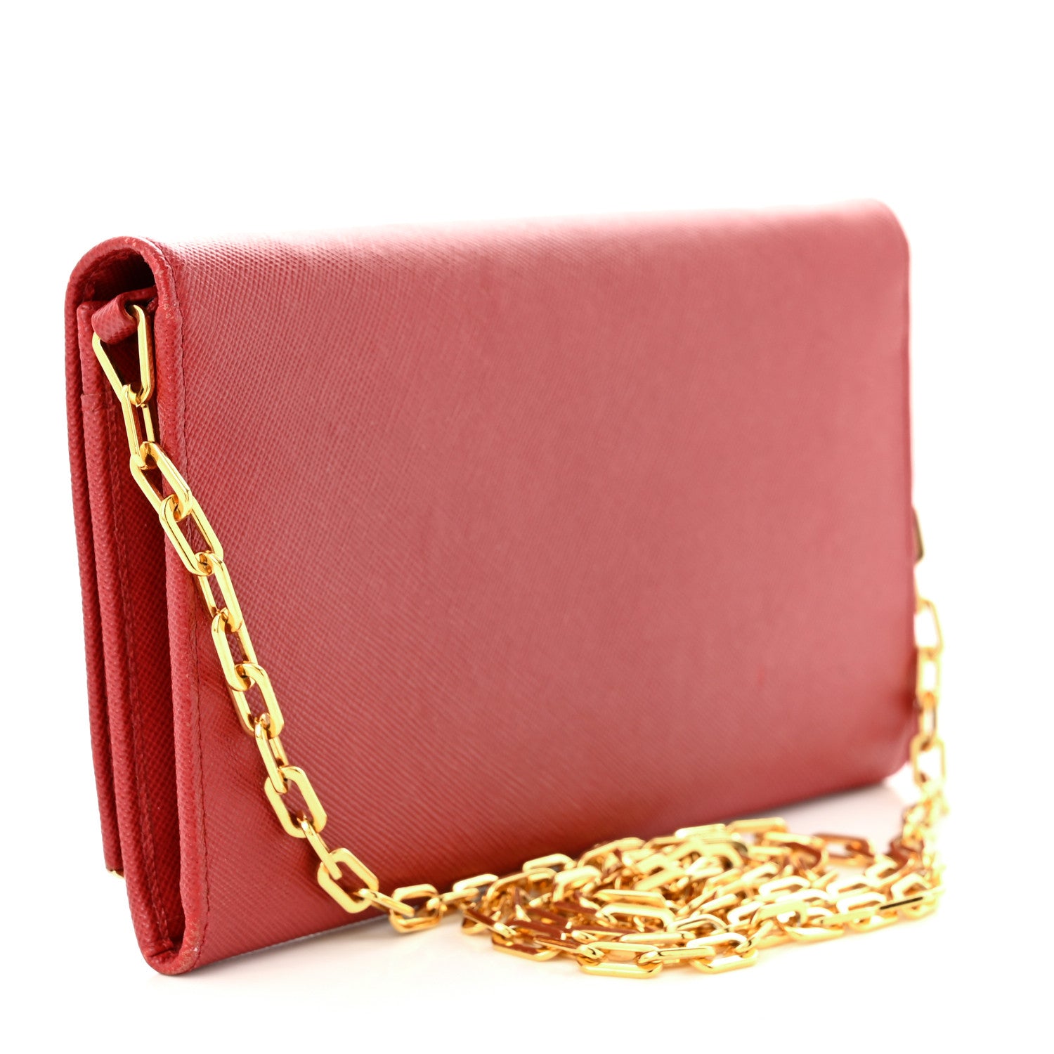 Prada Saffiano Metal Bar Chain Wallet Fuoco 3 of 14