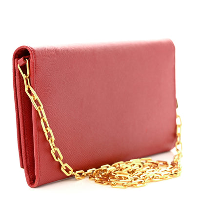 Prada Saffiano Metal Bar Chain Wallet Fuoco 3 of 14
