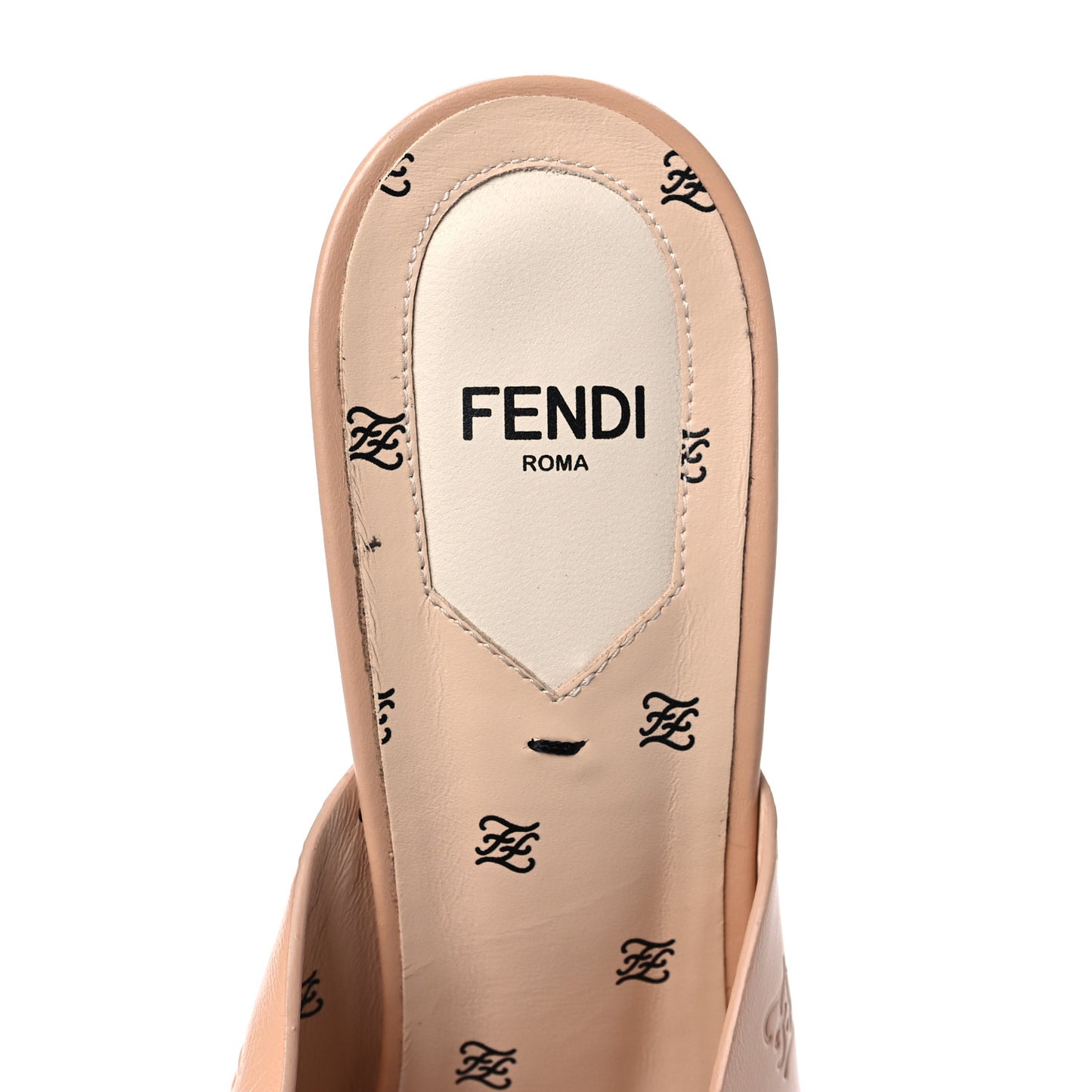 Calfskin Karligraphy Embossed Ffreedom Mules 39 Beige