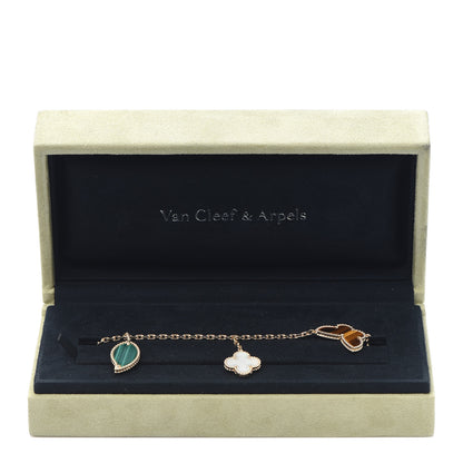 Van Cleef & Arpels 18K Yellow Gold Mother of Pearl Malachite Carnelian Tiger Eye 4 Motifs Lucky Alhambra Bracelet 7 of 7