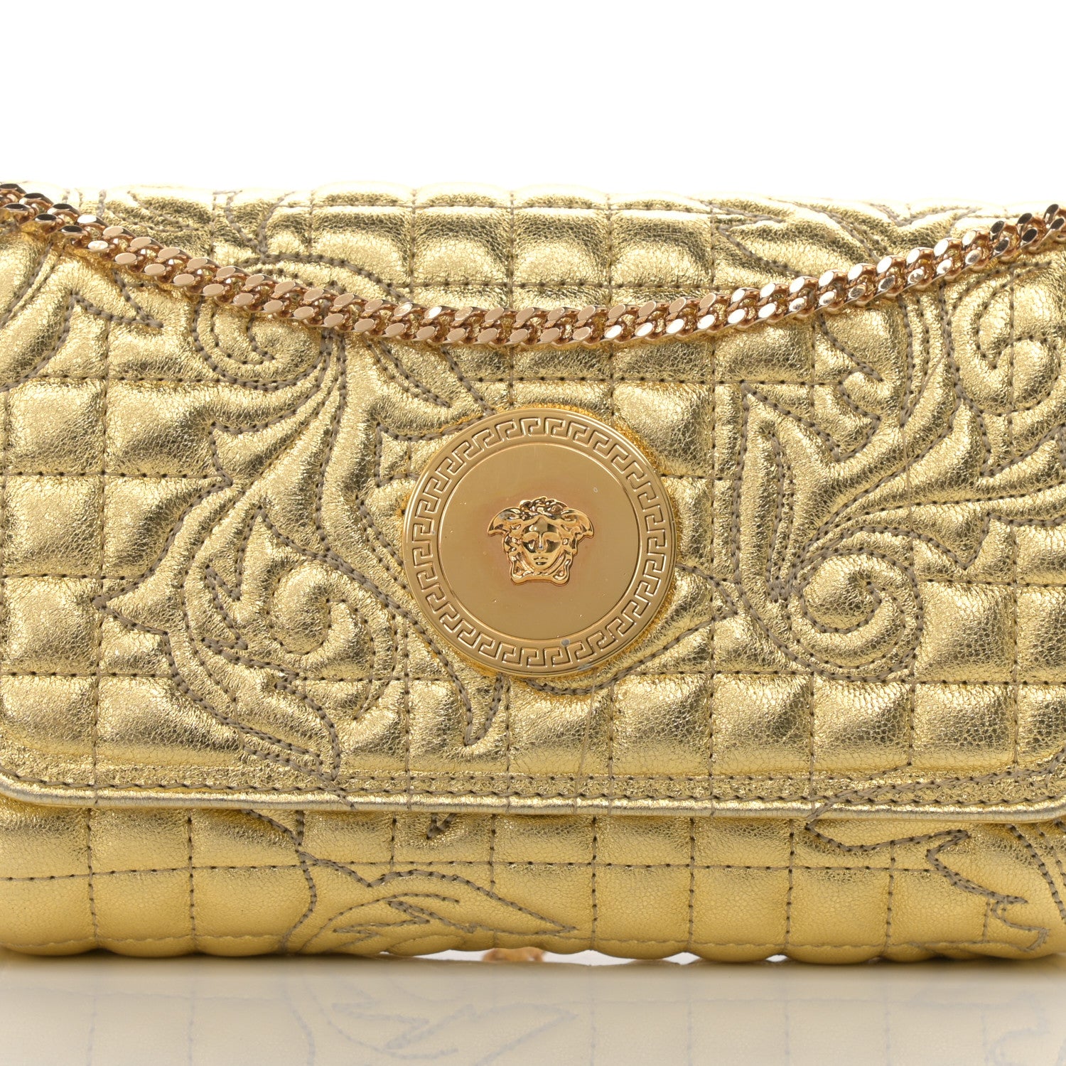 Versace Metallic Nappa Barocco Quilted Medusa Chain Crossbody Gold 13 of 22