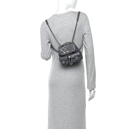 Chanel Shiny Caviar Quilted Small Duma Pockets Drawstring Backpack Grey 2 of 10