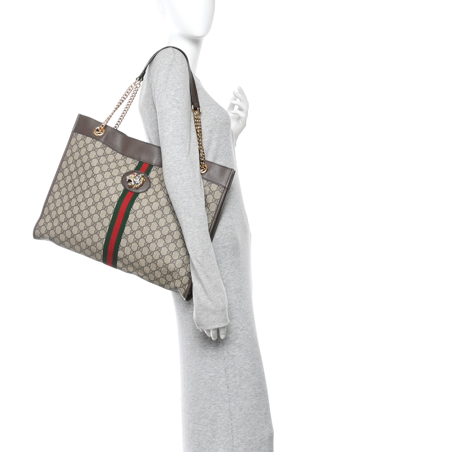 Gucci GG Supreme Monogram Large Rajah Chain Tote Beige New Acero 3 of 12
