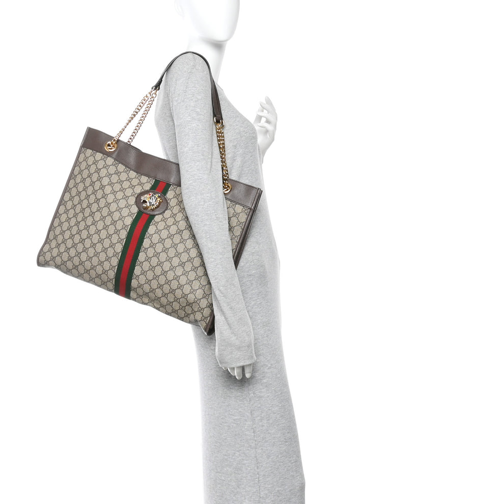 Gucci GG Supreme Monogram Large Rajah Chain Tote Beige New Acero ...