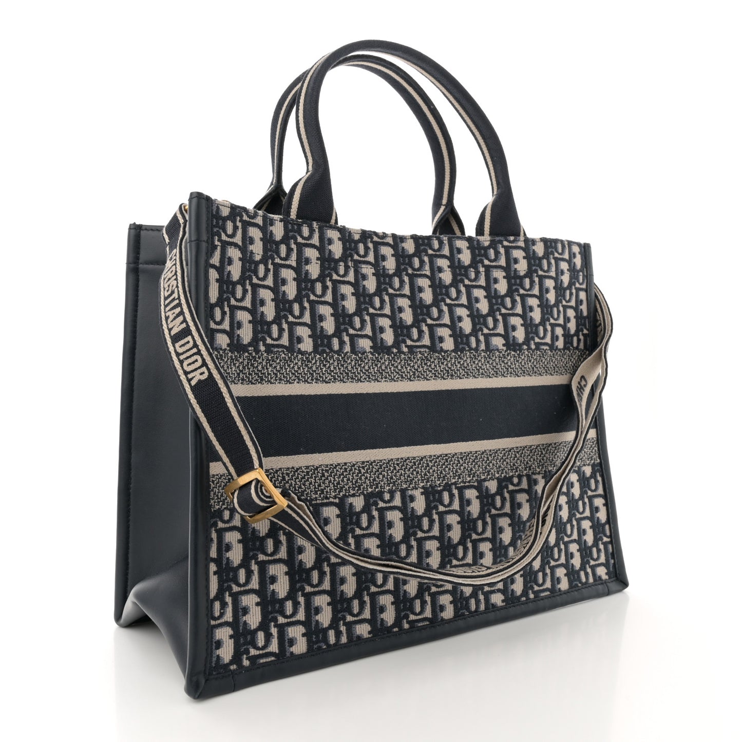 Oblique Calfskin Medium Book Tote With Strap Blue Multicolor Blue Multicolor