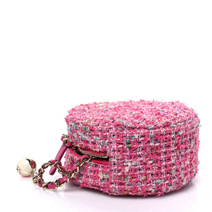 Chanel Tweed Quilted Round Clutch With Chain Pink 3 of 8