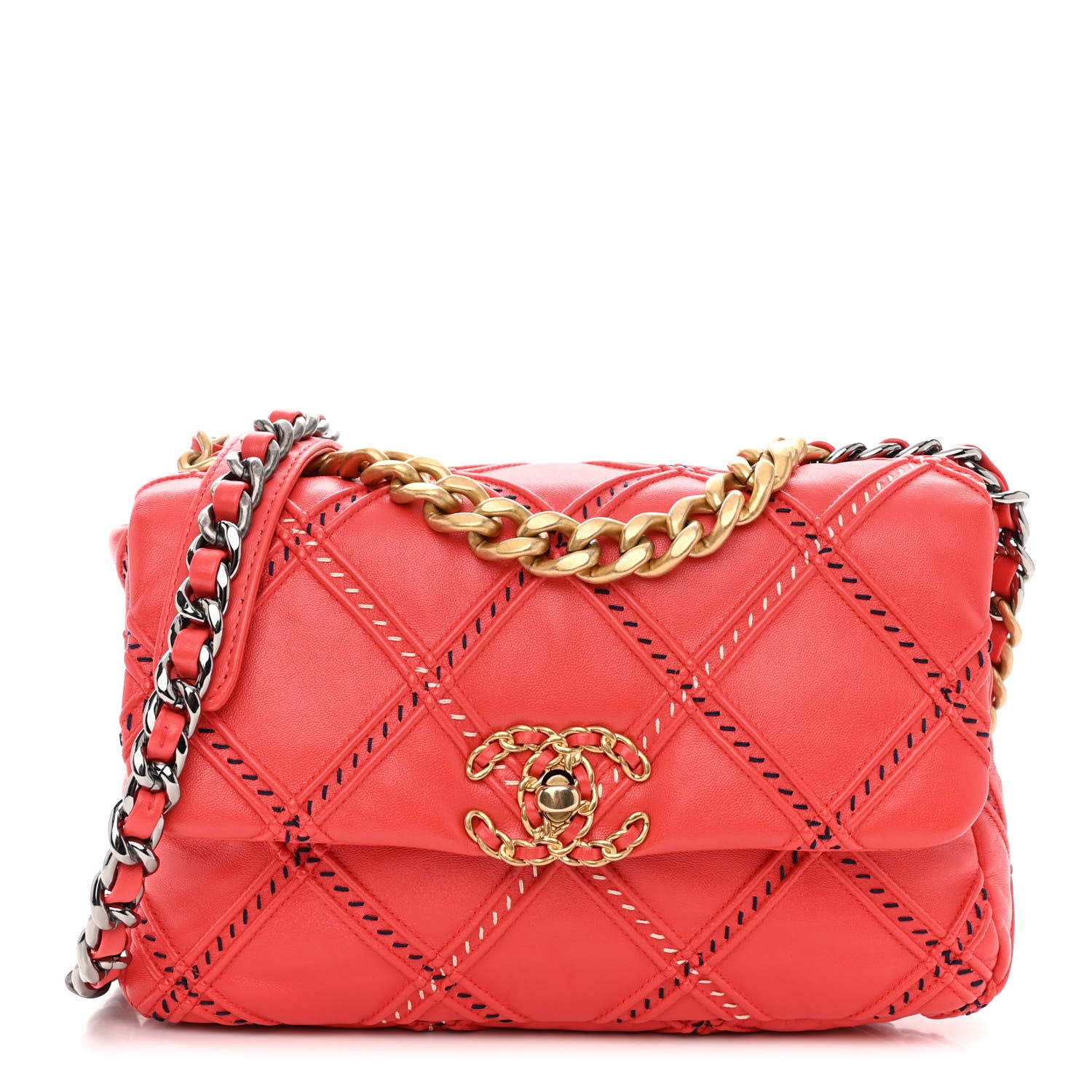 Chanel Lambskin Mixed Fibers Quilted Medium Chanel 19 Flap Coral 1 of 10