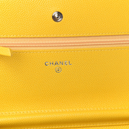 Chanel Caviar Chevron Quilted Wallet On Chain WOC Yellow 8 of 11
