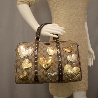 Gucci Monogram Guccissima Hearts Studded Medium Joy Boston Dark Brown 2 of 7
