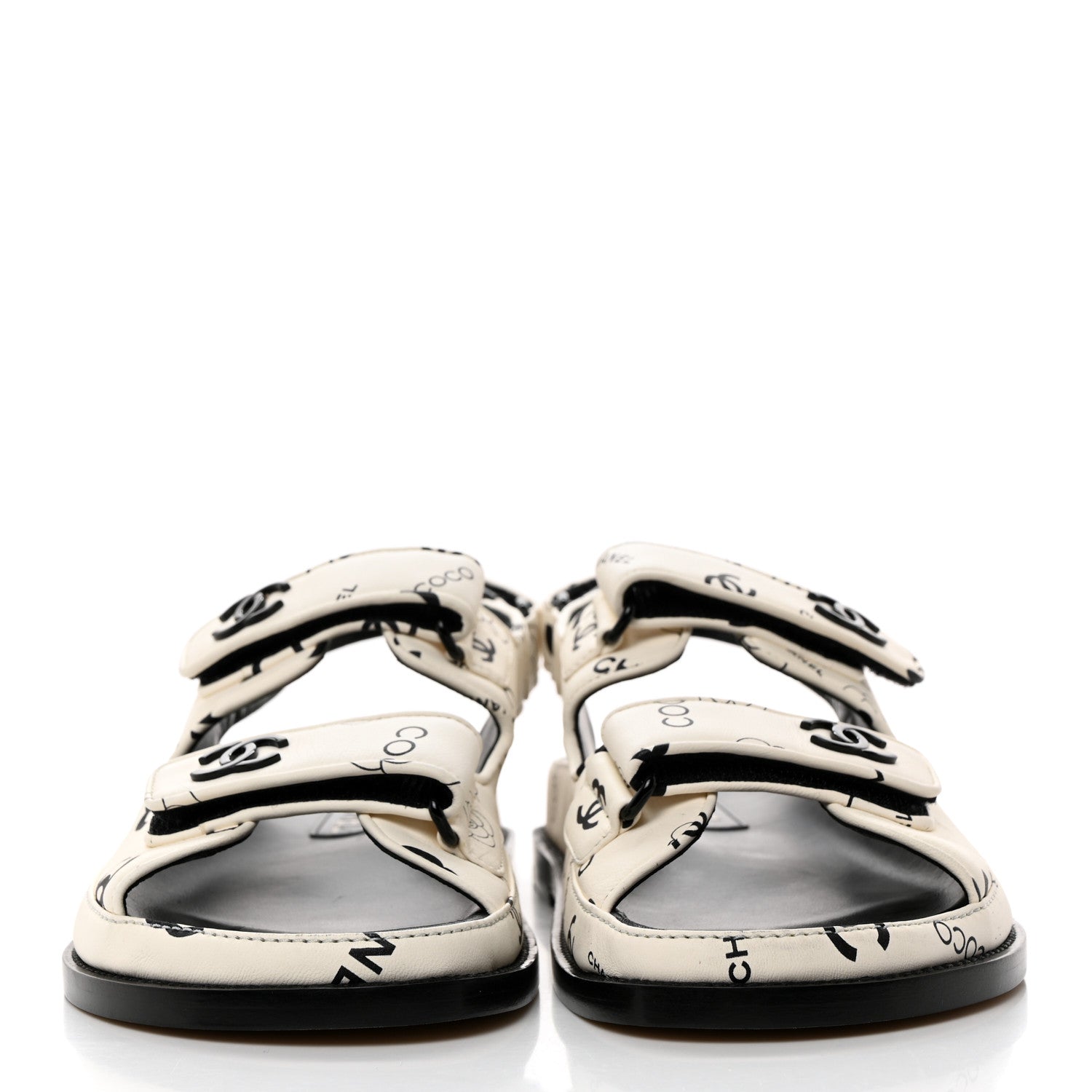 Chanel Lambskin Printed CC Velcro Dad Sandals 40 White Black 3 of 10