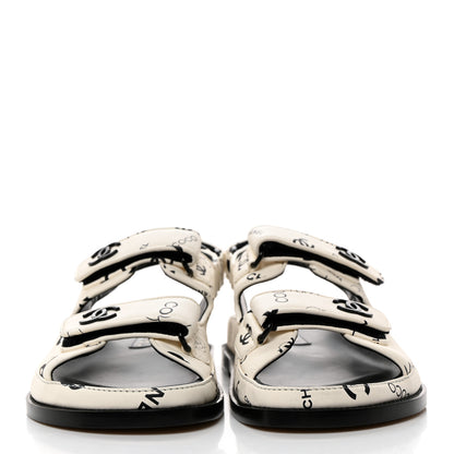 Chanel Lambskin Printed CC Velcro Dad Sandals 40 White Black 3 of 10