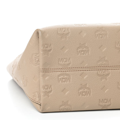 MCM Calfskin Ottomar Monogram Medium Klara Top Zip Tote New Beige 5 of 9
