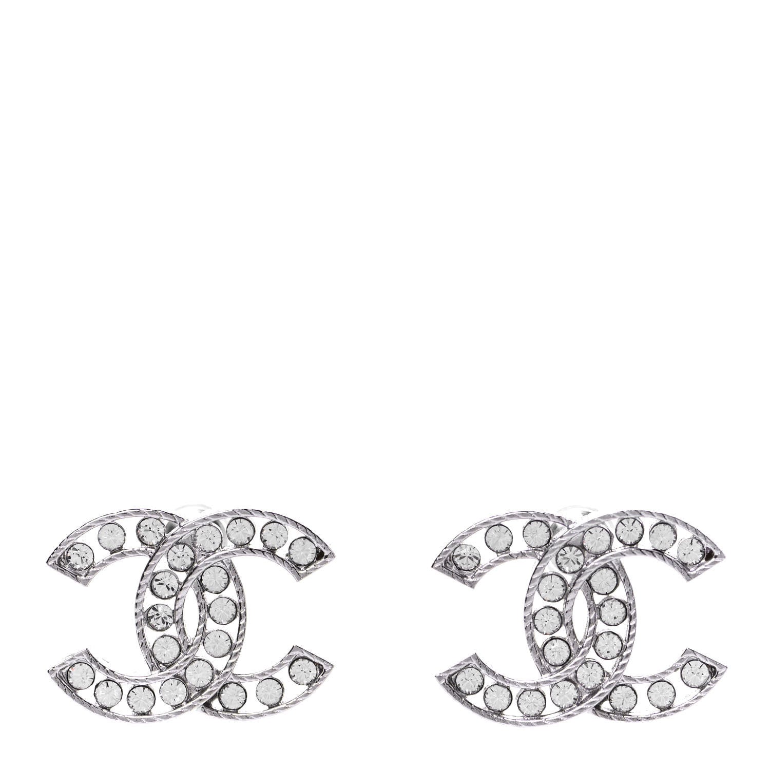 Chanel Crystal CC Earrings Silver 1 of 4
