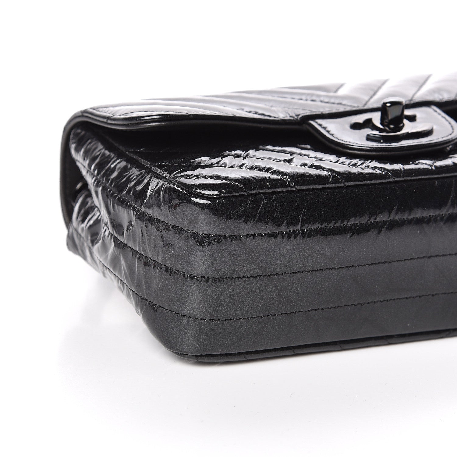 Chanel Patent Metallic Crumpled Calfskin Chevron Quilted Mini Rectangular Flap So Black 8 of 10
