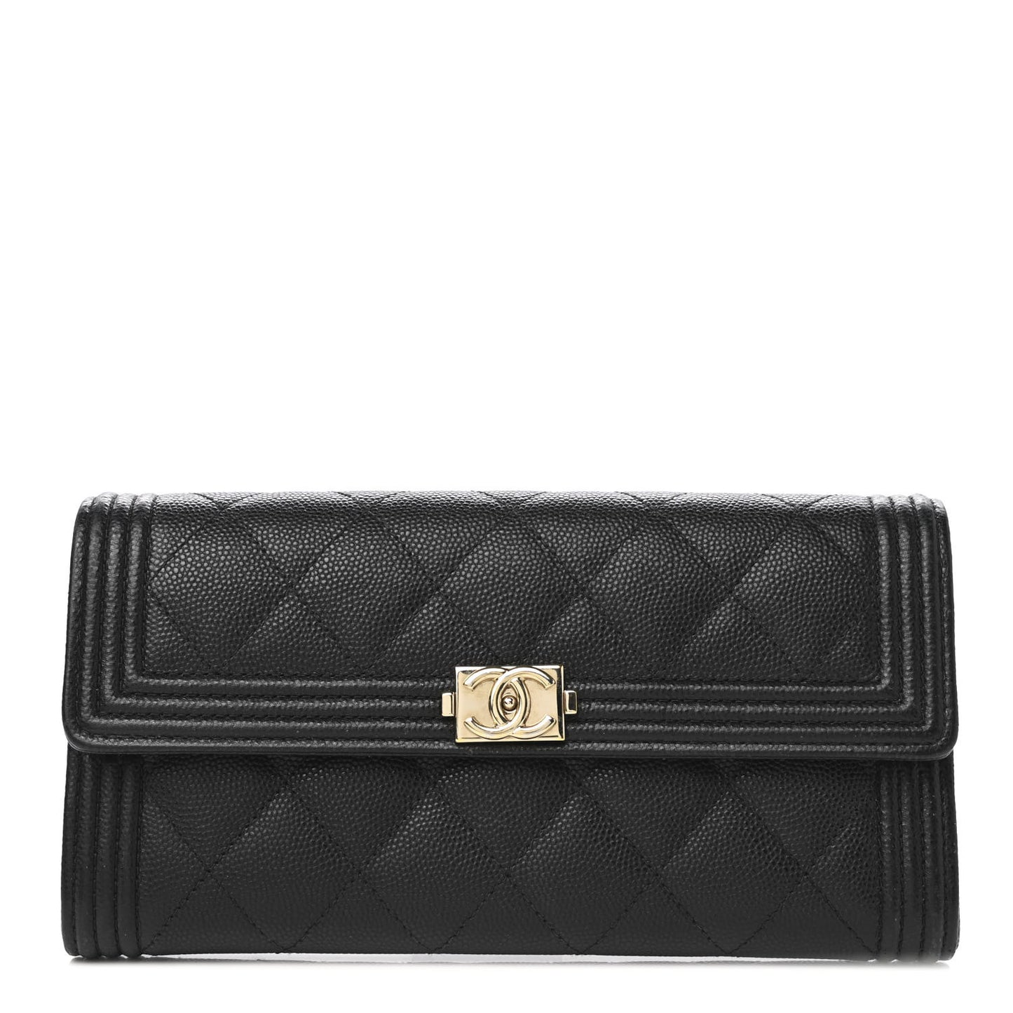 Caviar Quilted Long Boy Flap Wallet Black