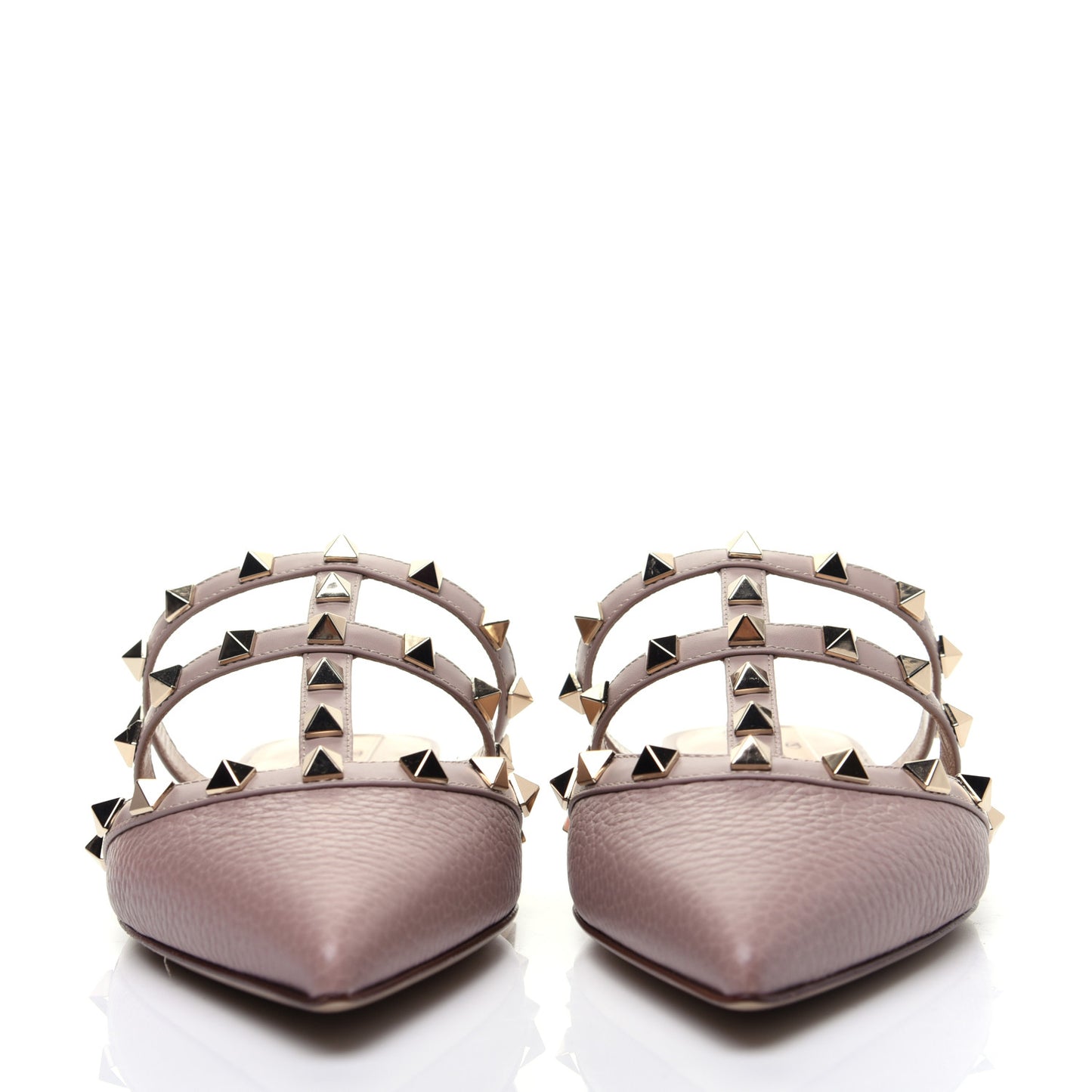 Pebbled Calfskin Rockstud Flat Cage Mules 36.5 Poudre