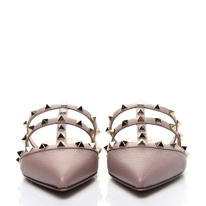 Valentino Garavani Pebbled Calfskin Rockstud Flat Cage Mules 36.5 Poudre 2 of 11