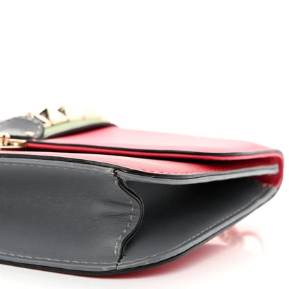 Valentino Garavani Vitello Medium Glam Lock Rockstud Flap Deep Rose Scarlet Grey Green 10 of 10