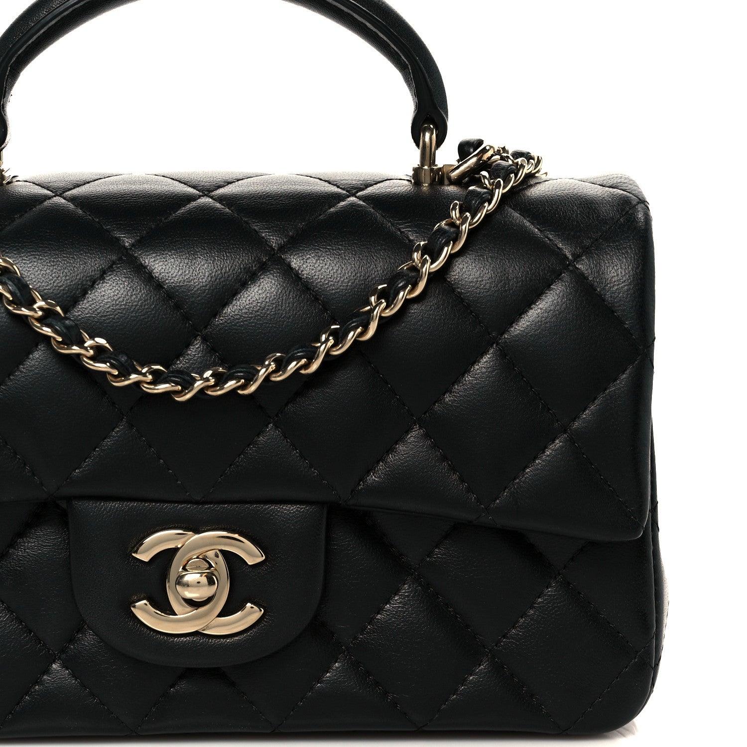 Chanel Lambskin Quilted Mini Top Handle Rectangular Flap Black 9 of 12