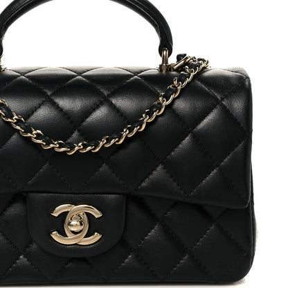 Chanel Lambskin Quilted Mini Top Handle Rectangular Flap Black 9 of 12