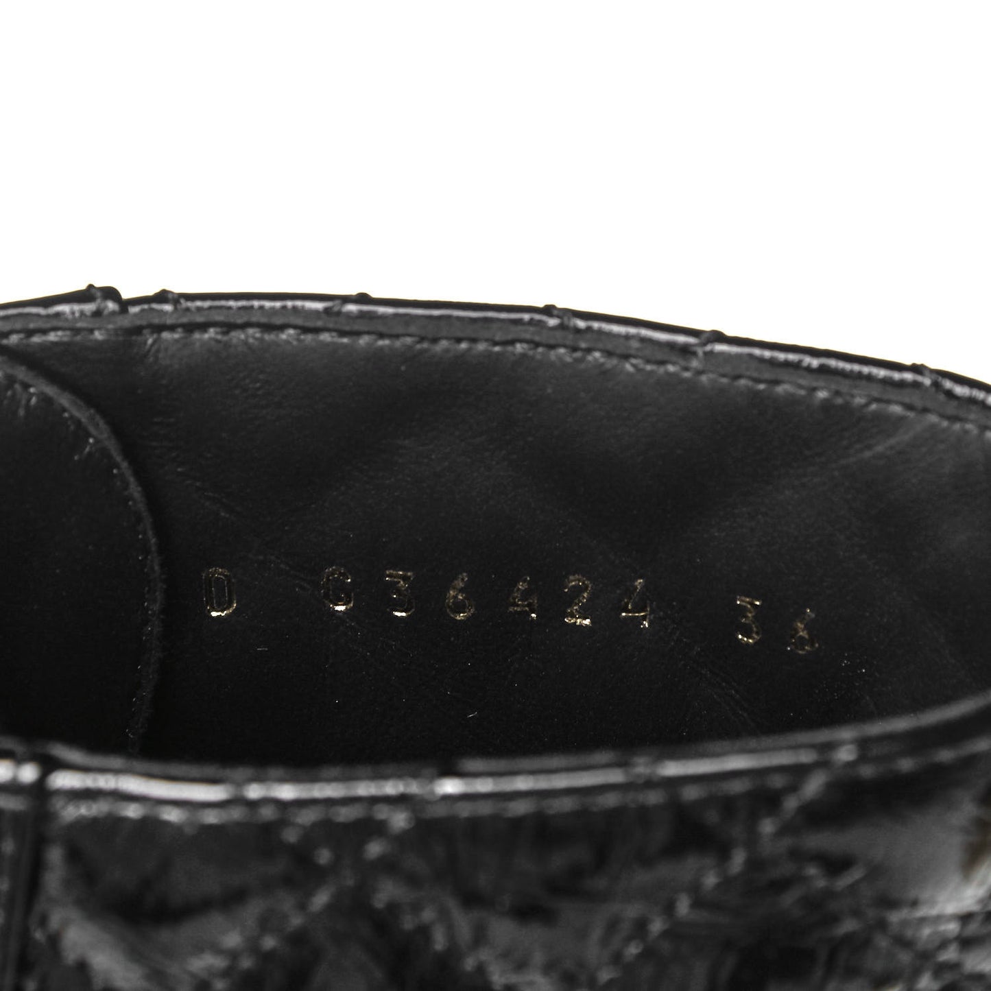 Shiny Calfskin Quilted Lace Up Combat Boots 36 Black