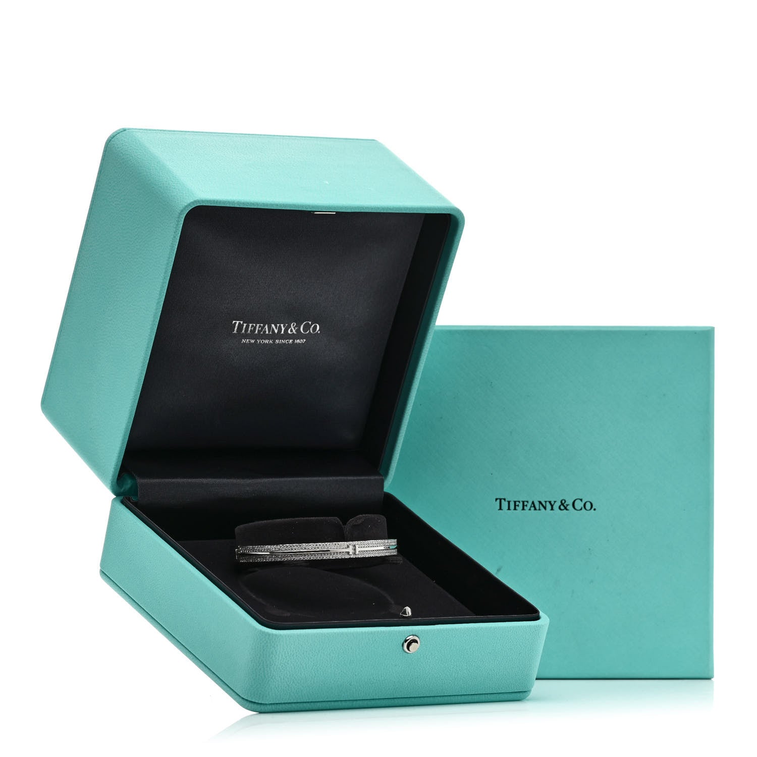 Tiffany 18K White Gold Diamond T Hinged Pave Bracelet 4 of 4