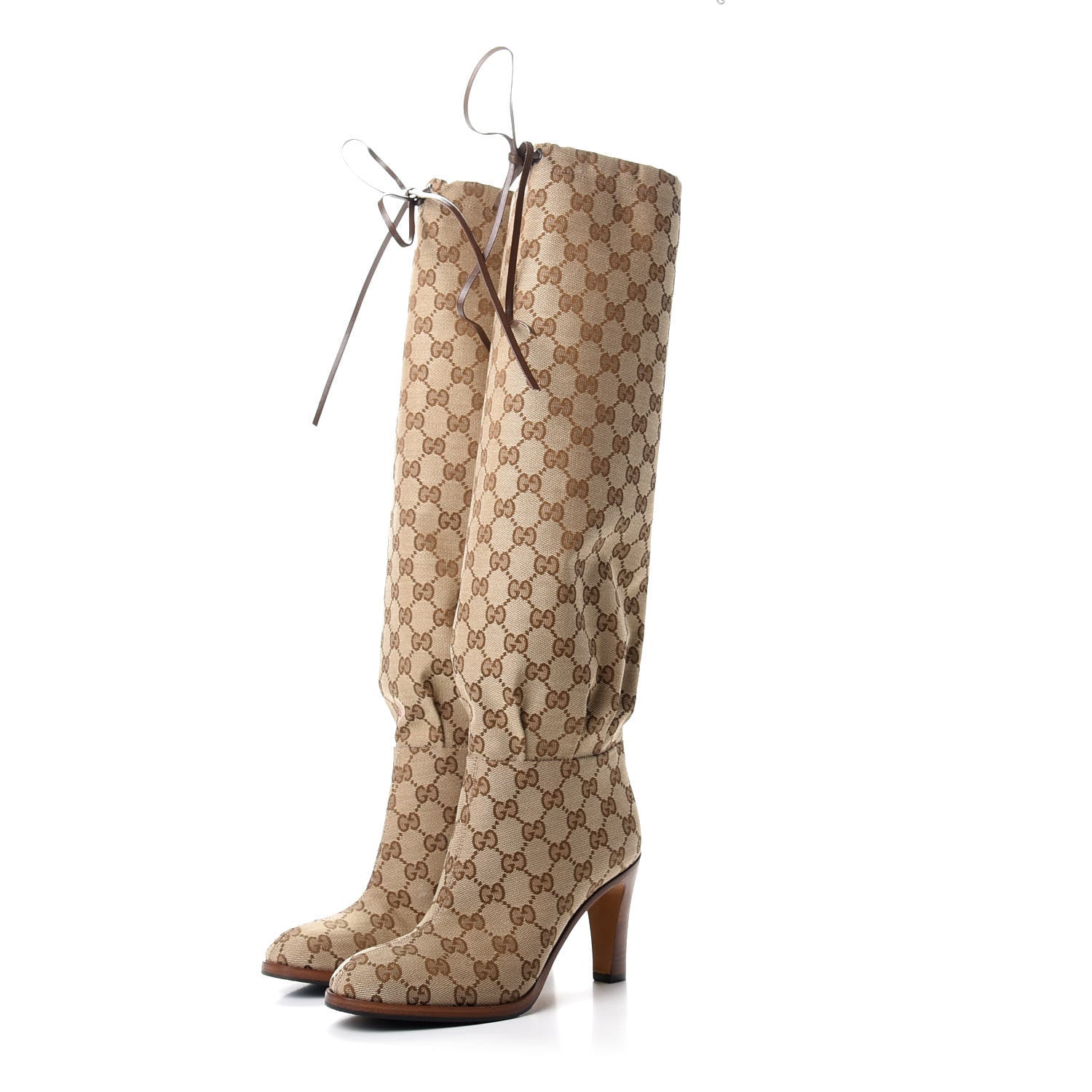 Gucci Monogram Lisa Mid Heel Boots 36 Beige Ebony 3 of 10