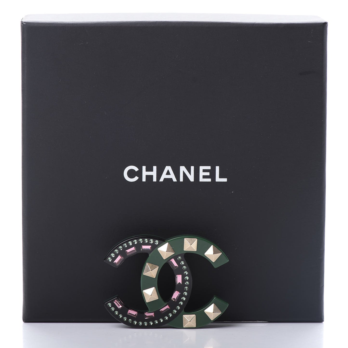 Resin Crystal Studded CC Brooch Green Multicolor