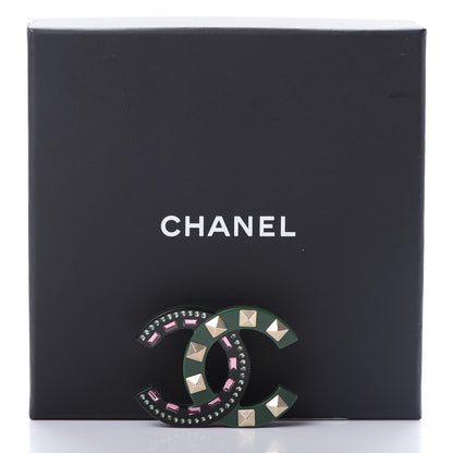 Chanel Resin Crystal Studded CC Brooch Green Multicolor 6 of 6