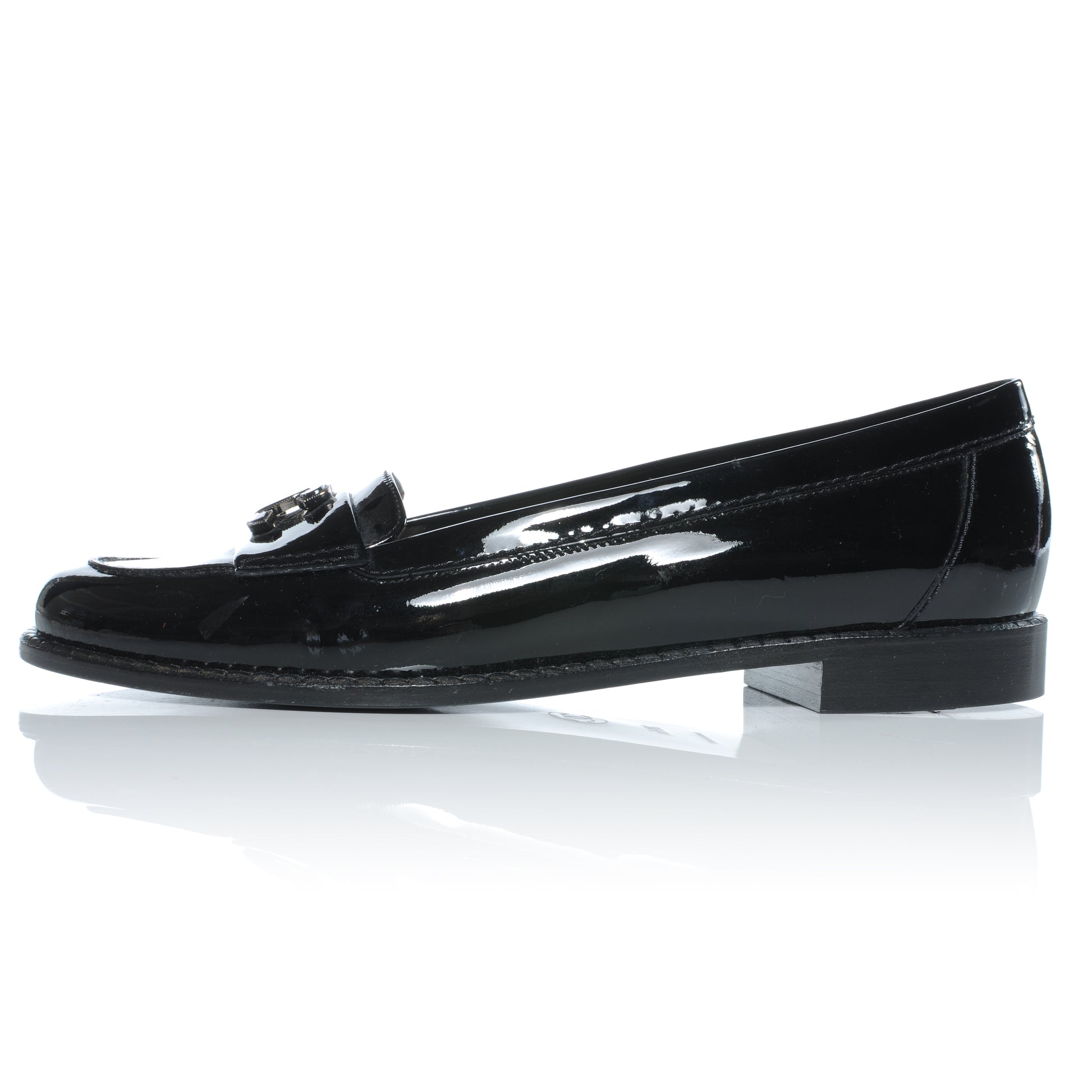 Chanel Patent Leather Loafers 38.5 Black 1 of 7