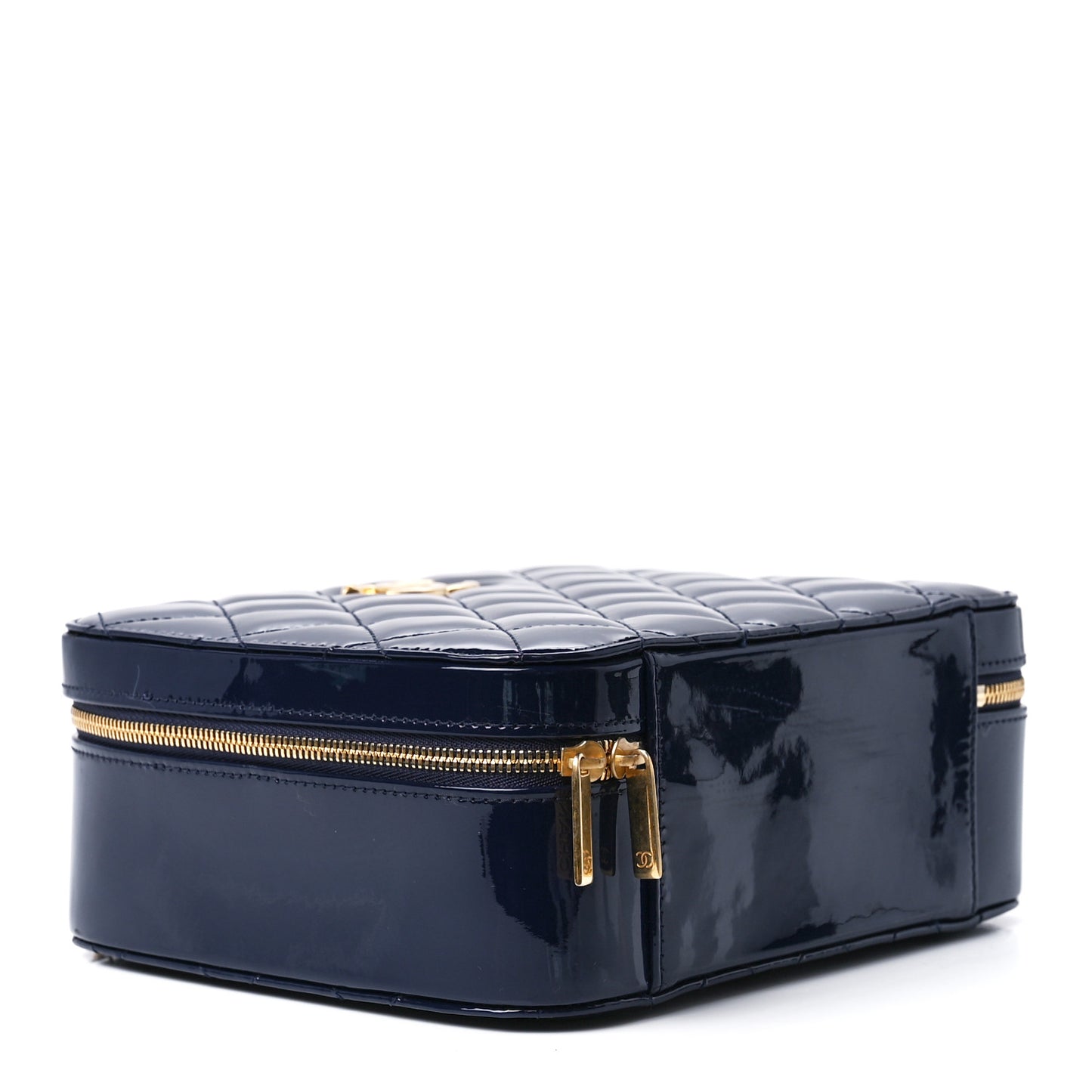 Patent Quilted Top Handle Vanity Case Navy Blue