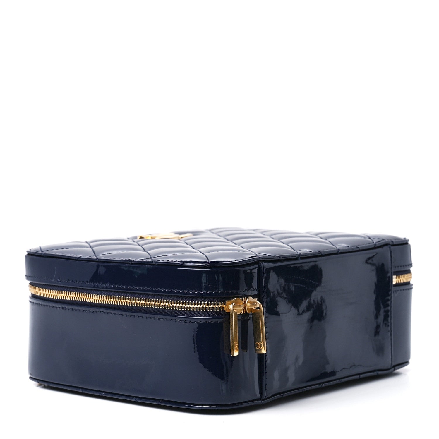 Chanel Patent Quilted Top Handle Vanity Case Navy Blue 4 of 11