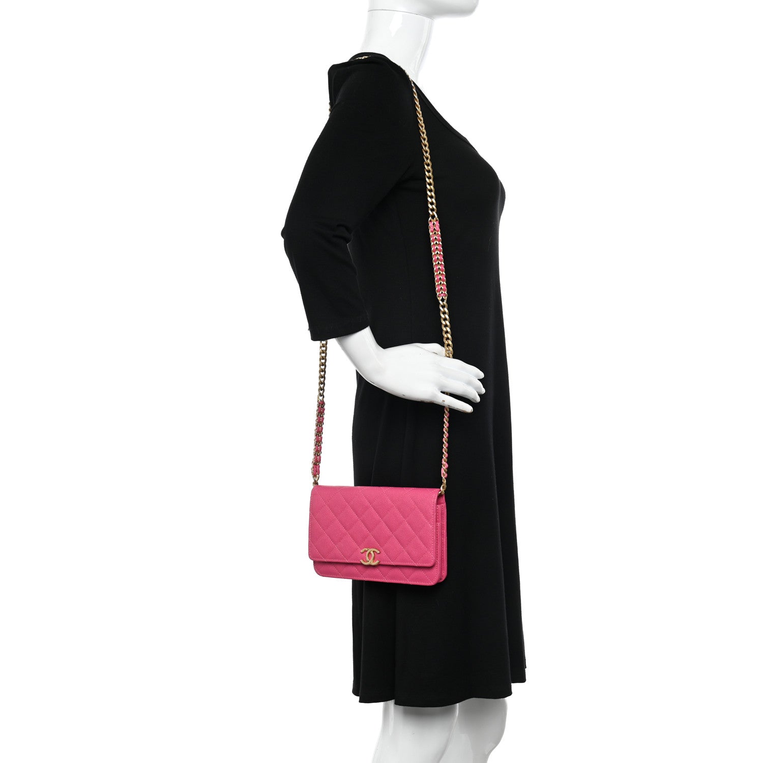 Chanel Shiny Caviar Quilted Chain Melody Wallet On Chain WOC Dark Pink 2 of 12