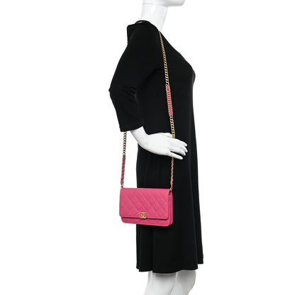 Chanel Shiny Caviar Quilted Chain Melody Wallet On Chain WOC Dark Pink 2 of 12