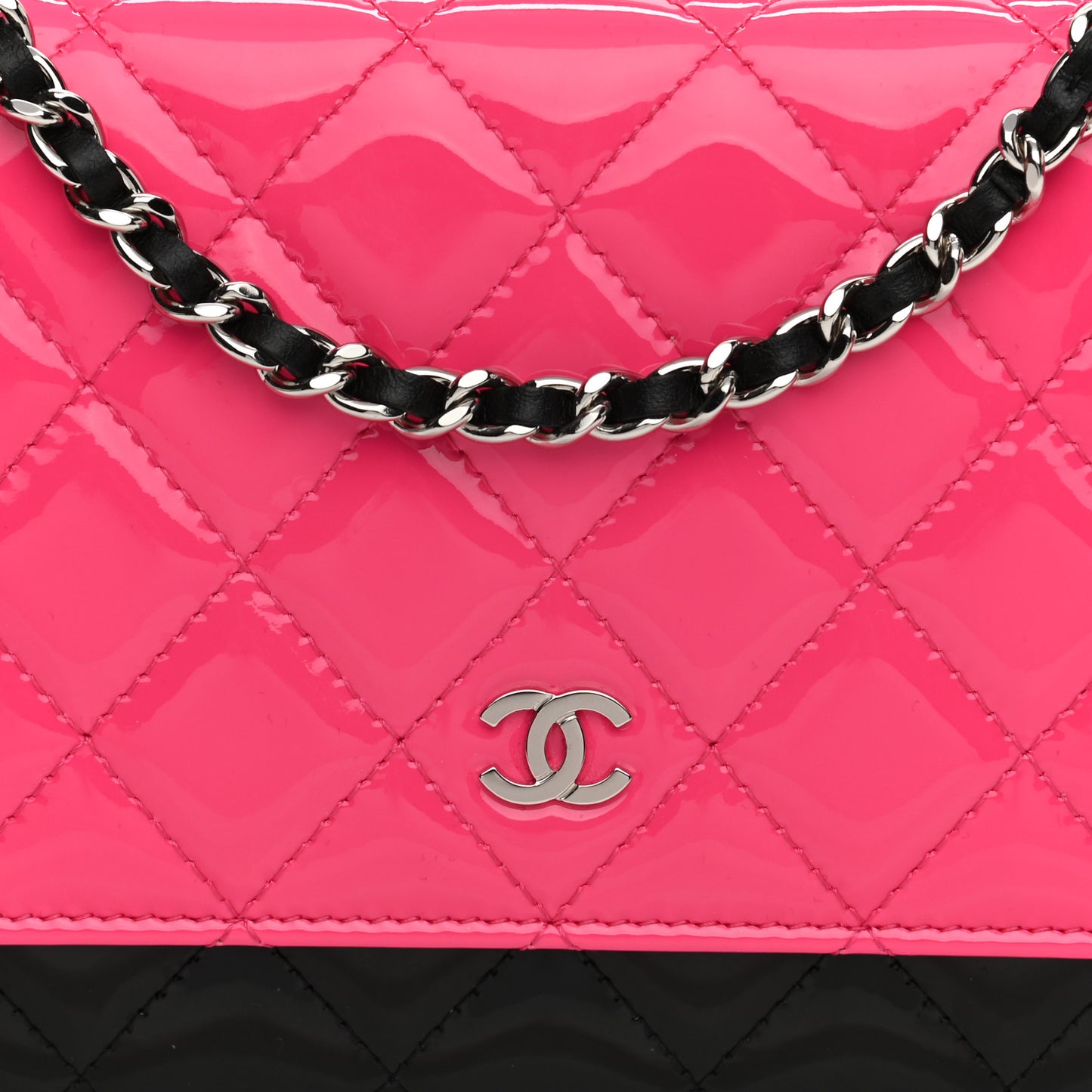 Patent Quilted Bi-Color Wallet On Chain WOC Pink Black