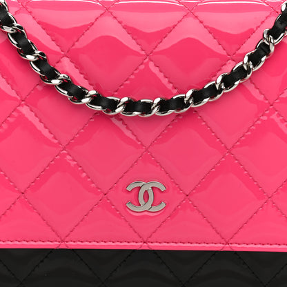 Chanel Patent Quilted Bi-Color Wallet On Chain WOC Pink Black 8 of 9