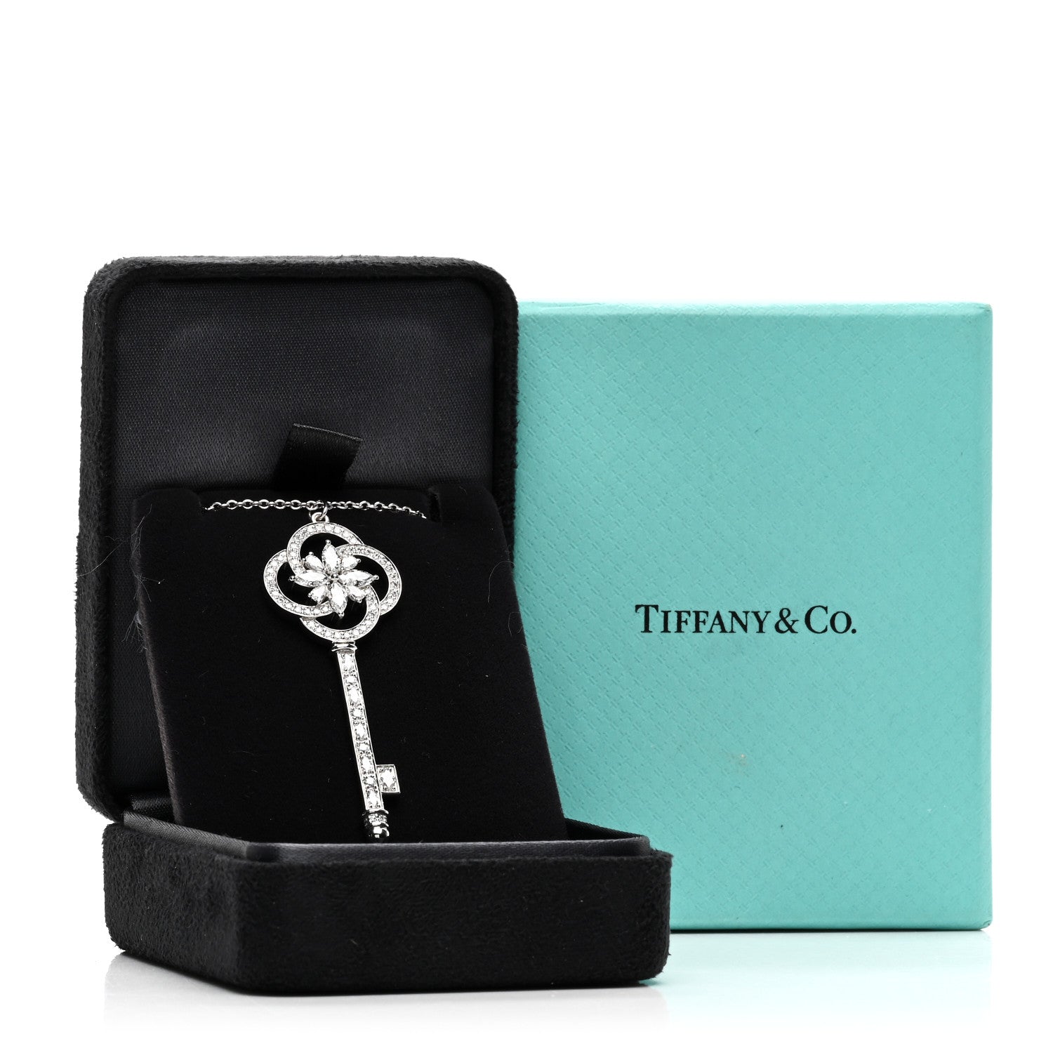 Tiffany Platinum 18K White Gold Diamond Victoria Cluster Key Pendant Necklace 5 of 5