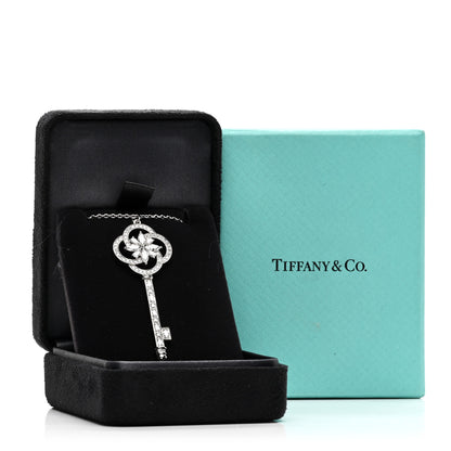 Tiffany Platinum 18K White Gold Diamond Victoria Cluster Key Pendant Necklace 5 of 5
