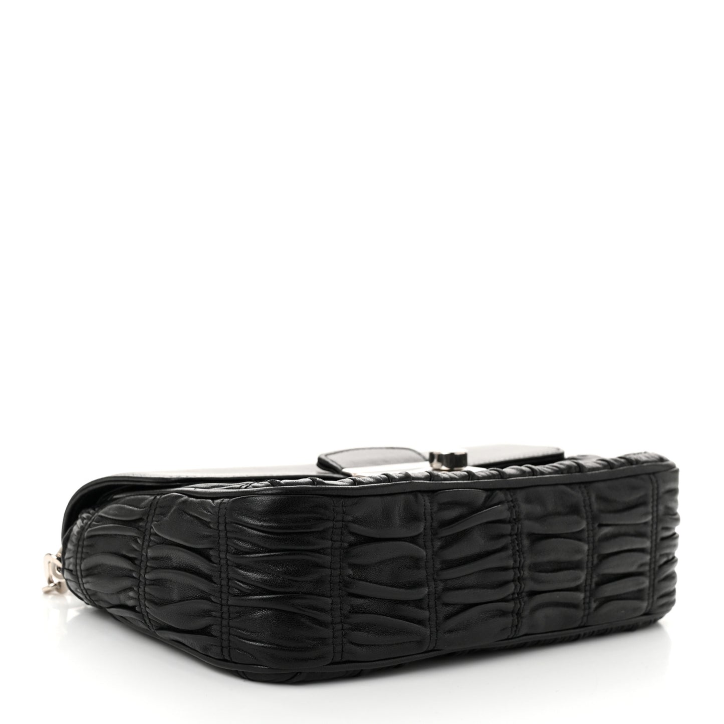 Nappa Gaufre Sound Chain Flap Shoulder Bag Black