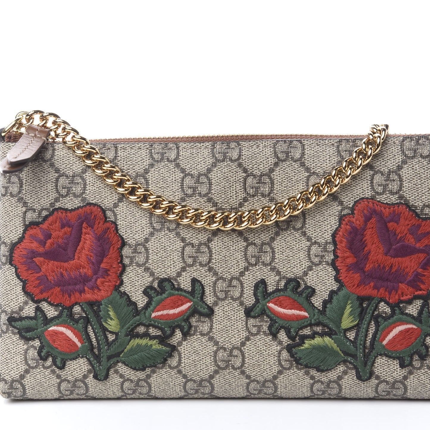 GG Supreme Monogram Embroidered Roses Chain Wrist Wallet