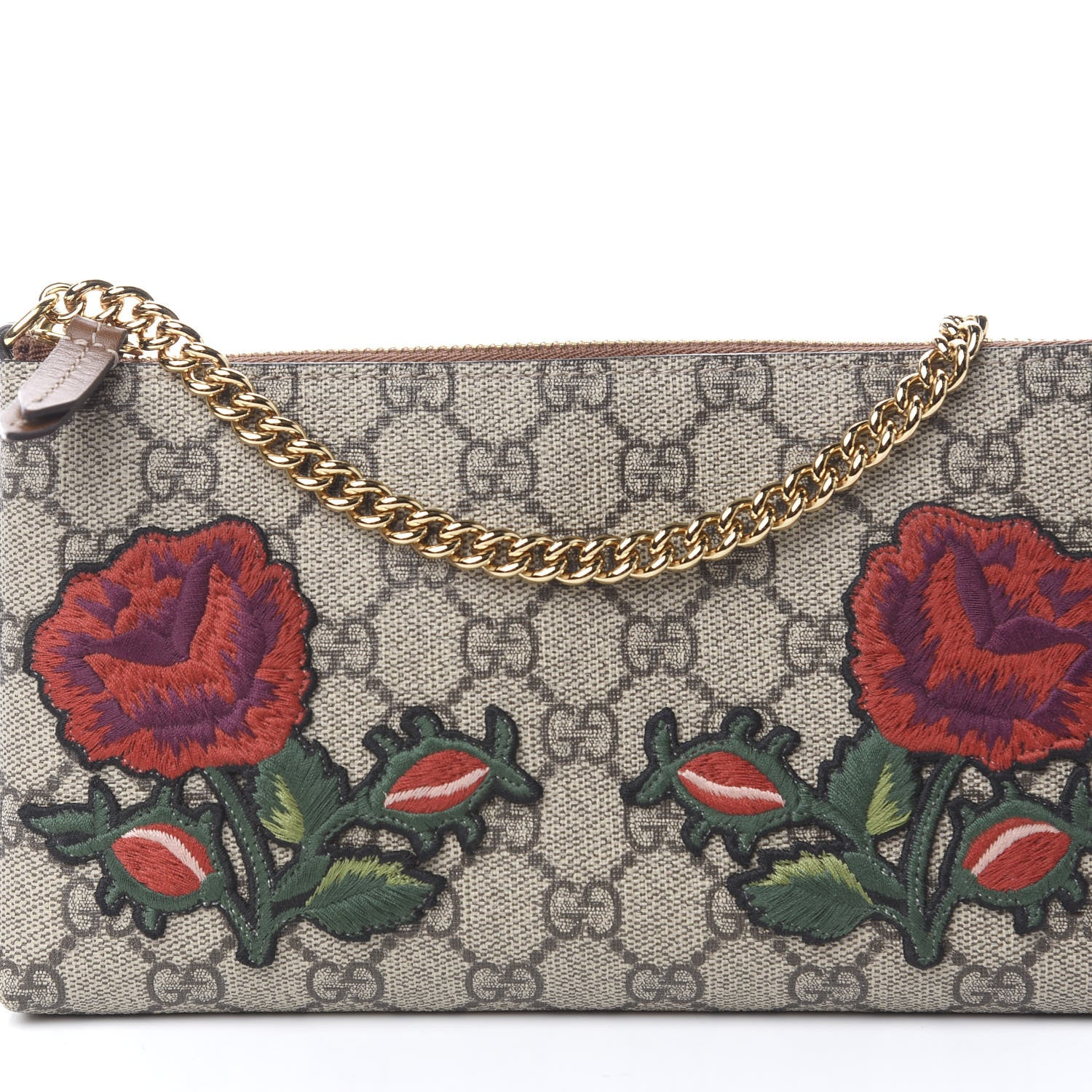 Gucci GG Supreme Monogram Embroidered Roses Chain Wrist Wallet 11 of 12