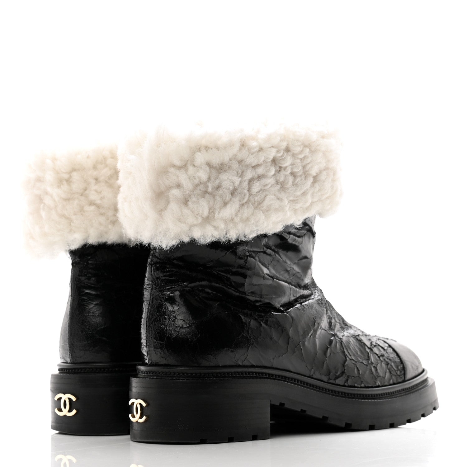 Chanel Lambskin Shearling Short Boots 39.5 Black 4 of 11