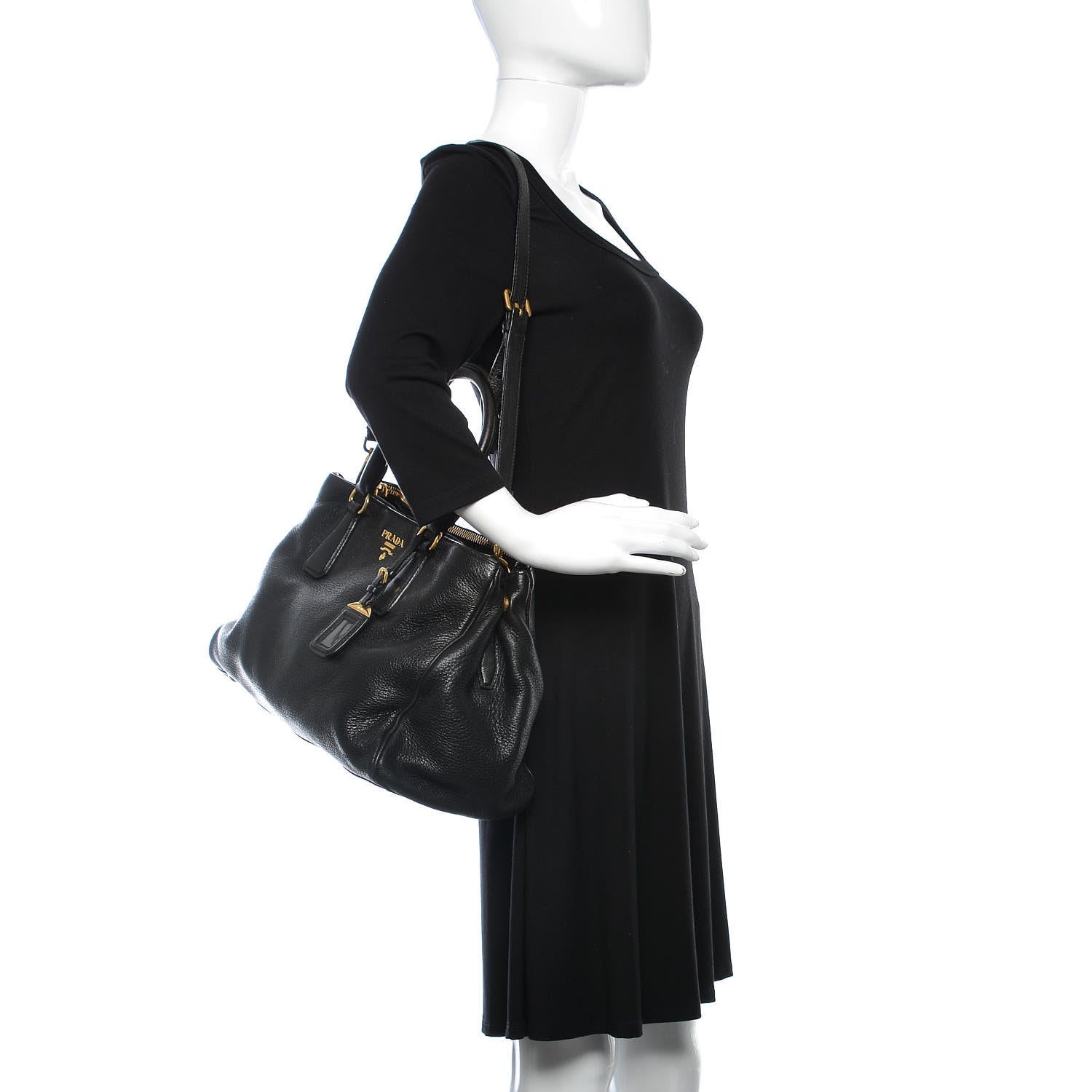 Prada Cervo Deerskin Shopping Tote Black 2 of 10