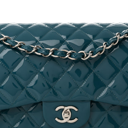 Chanel Patent Calfskin Quilted Jumbo Double Flap Turquoise 8 of 17