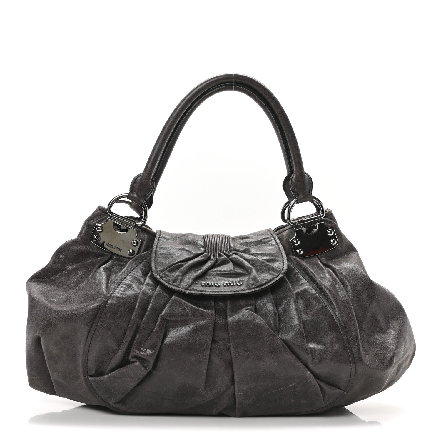 Miu Miu Vitello Pleated Hobo Grey 1 of 9