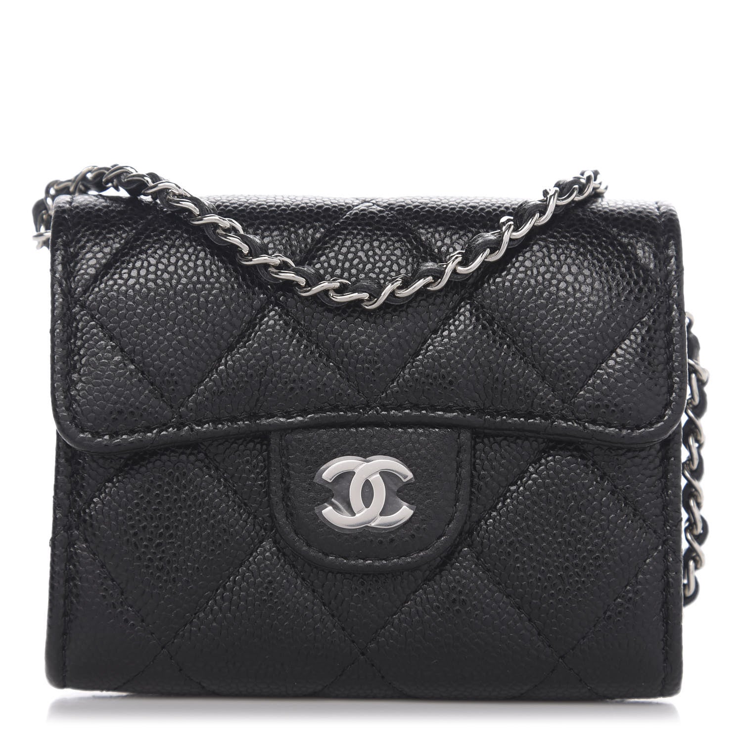 Chanel Caviar Quilted Flap Card Holder On Chain Black 1 of 11