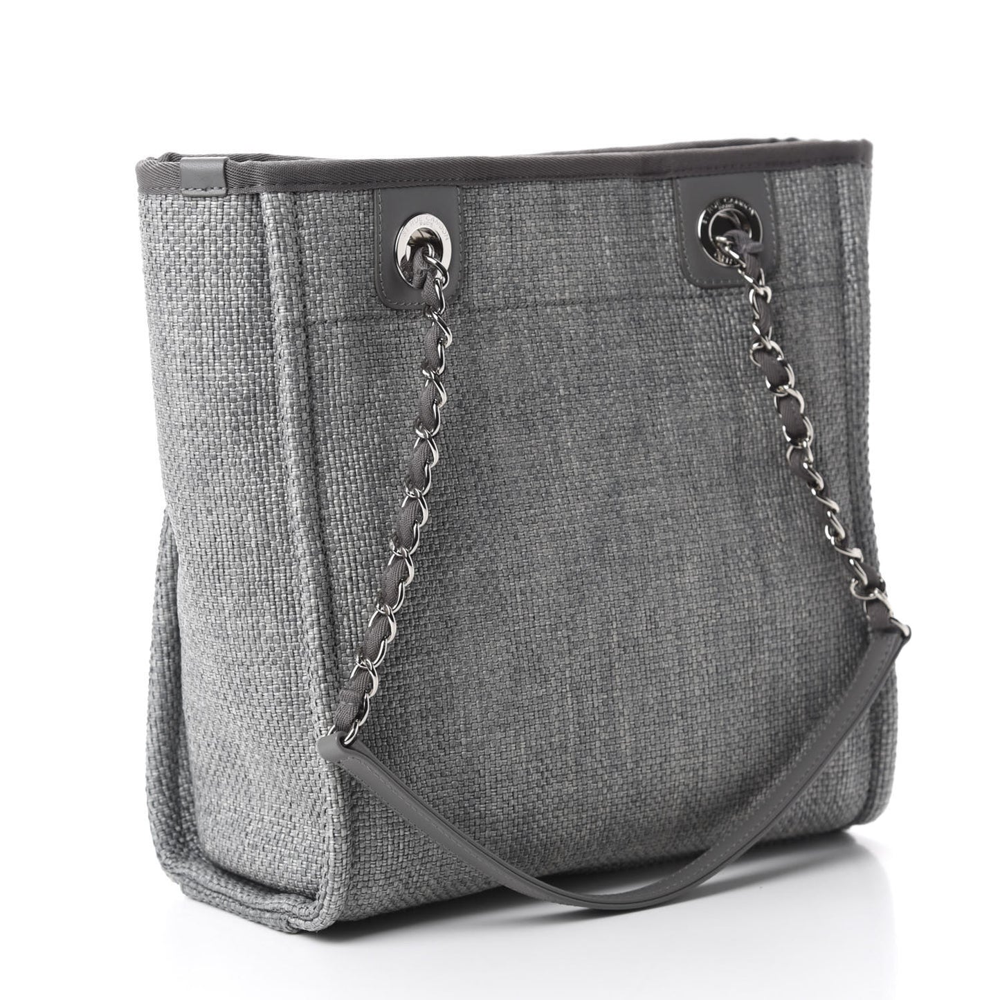 Woven Straw Raffia Mini Deauville Tote Grey
